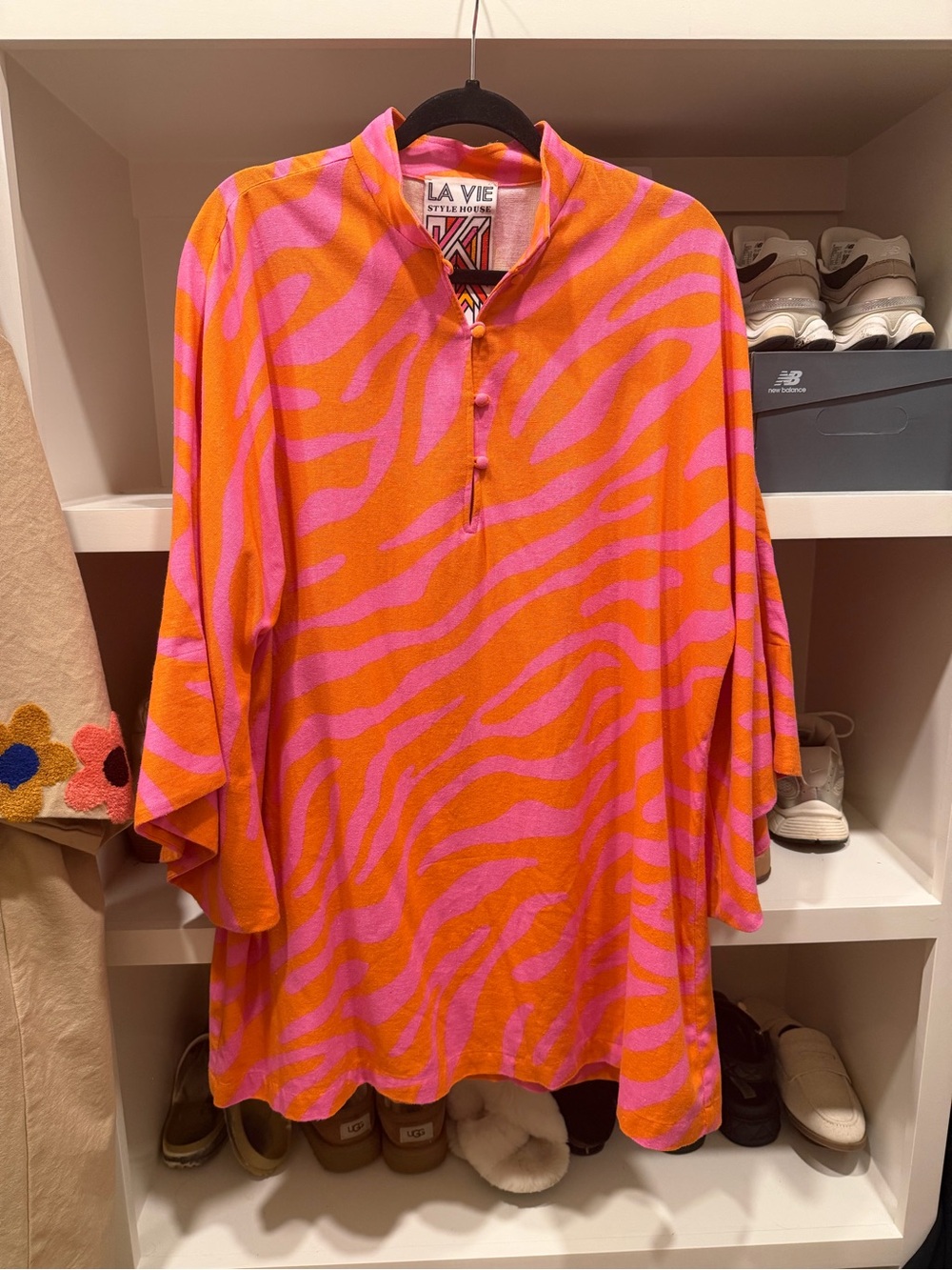 La Vie Style House Papaya Zebra Linen Mini Caftan